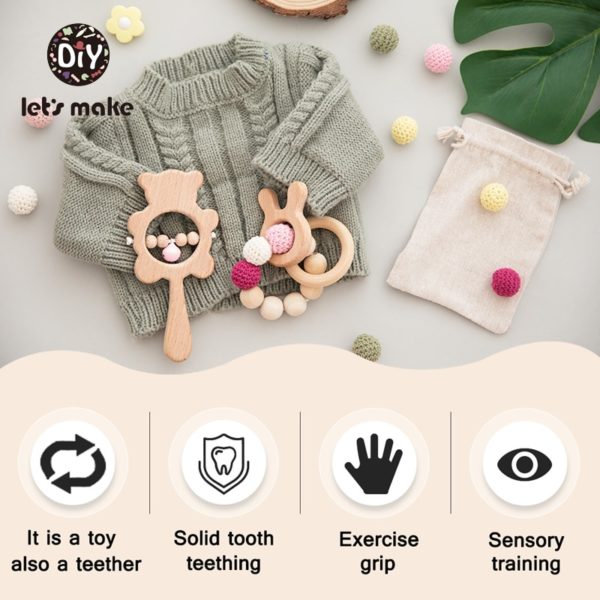 Let's Make 2PCS/Set Bed Bell Baby Toys Teether Wooden Rattles Bracelet Pacifier Chain Rodent Beading Beech Musical Newborn Toys - Image 3