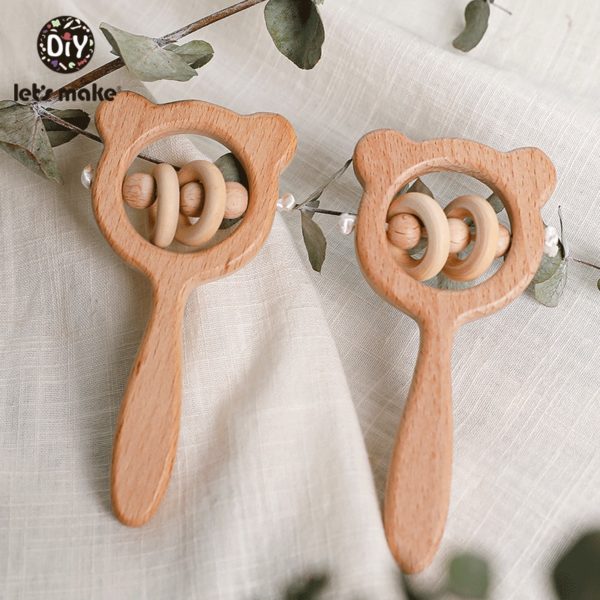 Let's Make 2PCS/Set Bed Bell Baby Toys Teether Wooden Rattles Bracelet Pacifier Chain Rodent Beading Beech Musical Newborn Toys - Image 5