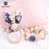 Let's Make 2pc/1lot Baby Teether Bunny Ear DIY Teething Wooden Bracelets Made Beech Animals Shower Gift Play Gym Toy Baby Rattle - Image 5