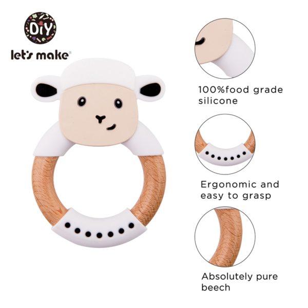 Let's Make Animal Silicone Teether Wooden Rabbit Ring 1PC BPA Free Accessories Teething Toys Food Grade BPA Free Baby Teethers - Image 3