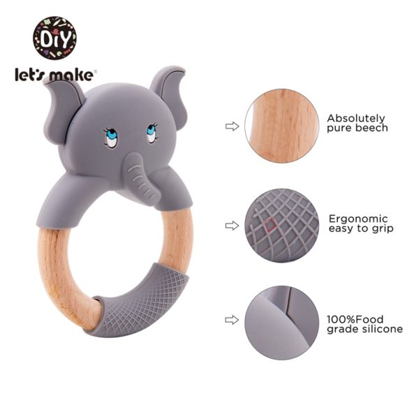 Let's Make Animal Silicone Teether Wooden Rabbit Ring 1PC BPA Free Accessories Teething Toys Food Grade BPA Free Baby Teethers - Image 4