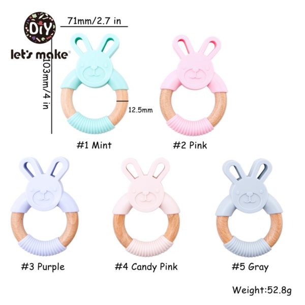 Let's Make Animal Silicone Teether Wooden Rabbit Ring 1PC BPA Free Accessories Teething Toys Food Grade BPA Free Baby Teethers - Image 5