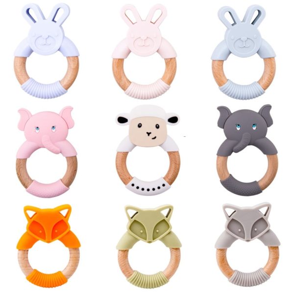 Let's Make Animal Silicone Teether Wooden Rabbit Ring 1PC BPA Free Accessories Teething Toys Food Grade BPA Free Baby Teethers