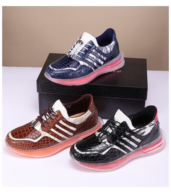 Luxury Crocodile leather stitching casual sneakers Fashionable high-end handmade sport shoes - Image 3