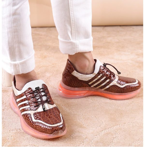 Luxury Crocodile leather stitching casual sneakers Fashionable high-end handmade sport shoes - Image 4