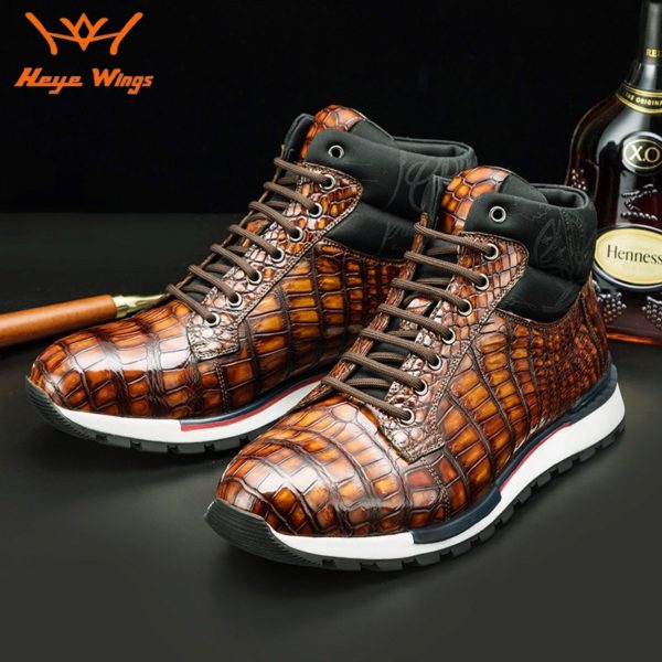 Luxury Men Causal Boots Handcrafted Men's Premium Alligator Skin Running Sneaker Hand Painted Colors Crocodile Leather Shoes