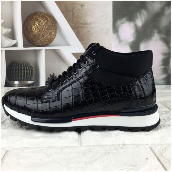 Luxury Real Crocodile Belly Skin Men's Ankle Black Sneakers Genuine Alligator Leather Lace-up Male Leisure Sport Shoes - Image 2