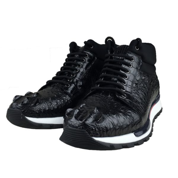 Luxury Real Crocodile Belly Skin Men's Ankle Black Sneakers Genuine Alligator Leather Lace-up Male Leisure Sport Shoes - Image 3