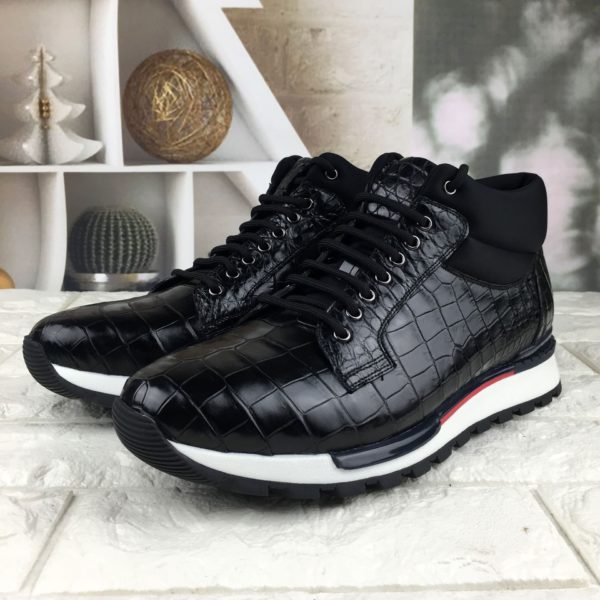 Luxury Real Crocodile Belly Skin Men's Ankle Black Sneakers Genuine Alligator Leather Lace-up Male Leisure Sport Shoes - Image 4