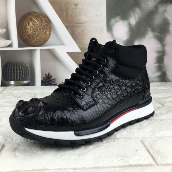 Luxury Real Crocodile Belly Skin Men's Ankle Black Sneakers Genuine Alligator Leather Lace-up Male Leisure Sport Shoes - Image 5