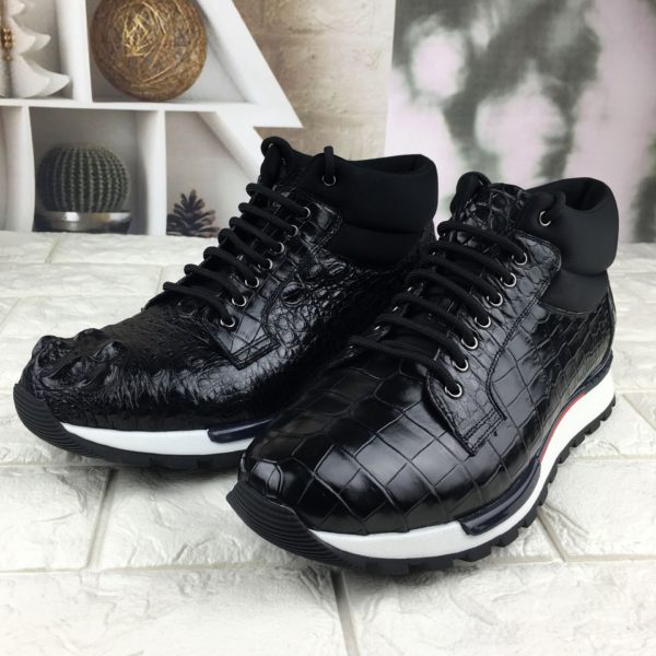 Luxury Real Crocodile Belly Skin Men's Ankle Black Sneakers Genuine Alligator Leather Lace-up Male Leisure Sport Shoes - Image 6