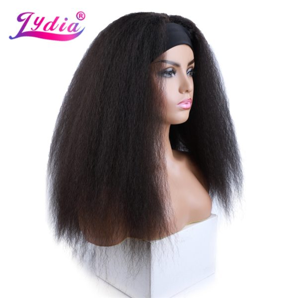 Lydia Long Kinky Straight Headband Synthetic Hair Wigs For African American Women Natural Black 16-22 Inch Kanekalon Afro Wig - Image 2