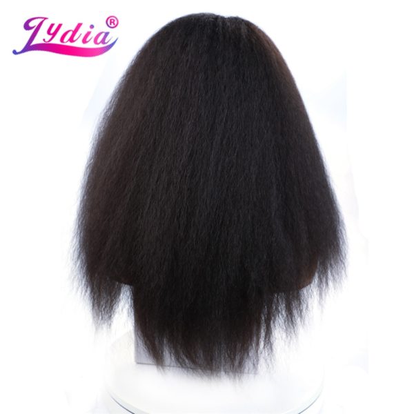 Lydia Long Kinky Straight Headband Synthetic Hair Wigs For African American Women Natural Black 16-22 Inch Kanekalon Afro Wig - Image 3