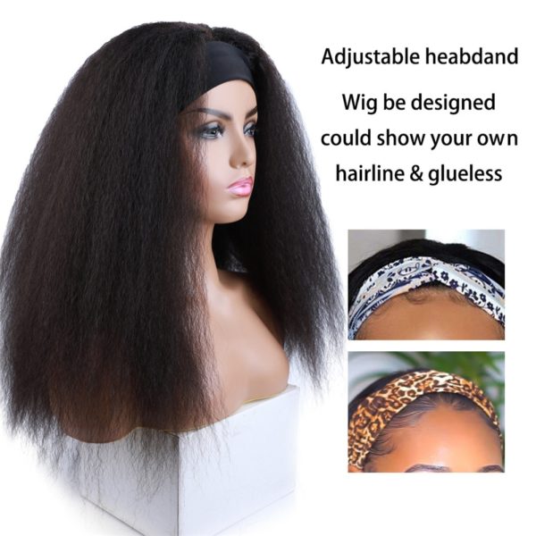 Lydia Long Kinky Straight Headband Synthetic Hair Wigs For African American Women Natural Black 16-22 Inch Kanekalon Afro Wig - Image 4