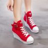 New Korean Designer Women Wedge Shoes Canvas Mesh Breathable Platform Sneakers for Female 8cm Heighten High Heels Side Zipper