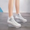 New Korean Designer Women Wedge Shoes Canvas Mesh Breathable Platform Sneakers for Female 8cm Heighten High Heels Side Zipper - Image 3