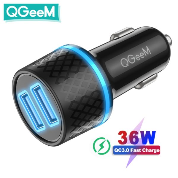 QGEEM USB Car Charger Adapter 36W for iPhone 12 Pro 11 Max Mini Dual USB Quick Charge Charging Car Fast USB Charger for Xiaomi