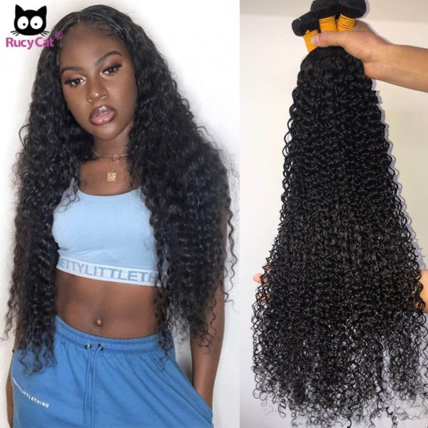 Rucycat 30 Inch Bundles Indian Curly Hair Bundles 32 34 36 Inchs 100% Top Human Hair Bundles No Shedding Human Hair Extensions