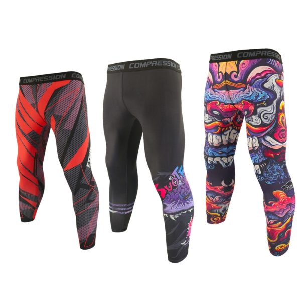 SOTF Men Breathable Quick Dry Print Running Pants Compression Workout Sports Leggings Tight Gym Fitness Jogging Training Trouser