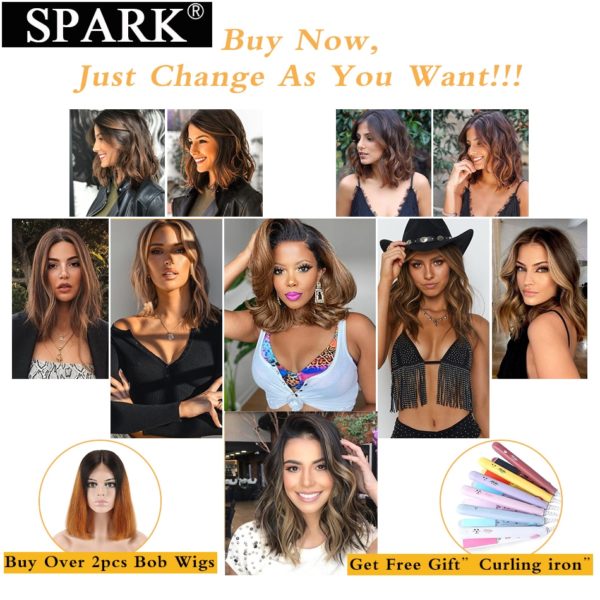 SPARK Human Hair Wig Ombre Bob Peruvian Straight Natural 1B/30&4/27 Highlight Short Bob Remy 4x4 Lace Closure Human Hair Wigs - Image 2