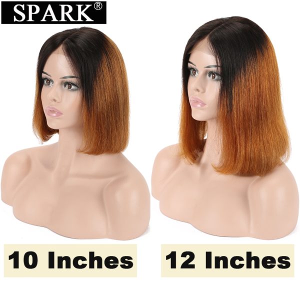 SPARK Human Hair Wig Ombre Bob Peruvian Straight Natural 1B/30&4/27 Highlight Short Bob Remy 4x4 Lace Closure Human Hair Wigs - Image 3