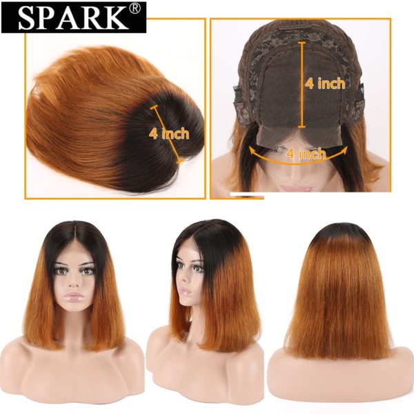 SPARK Human Hair Wig Ombre Bob Peruvian Straight Natural 1B/30&4/27 Highlight Short Bob Remy 4x4 Lace Closure Human Hair Wigs - Image 4