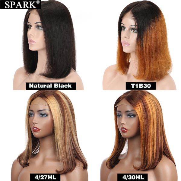 SPARK Human Hair Wig Ombre Bob Peruvian Straight Natural 1B/30&4/27 Highlight Short Bob Remy 4x4 Lace Closure Human Hair Wigs - Image 5