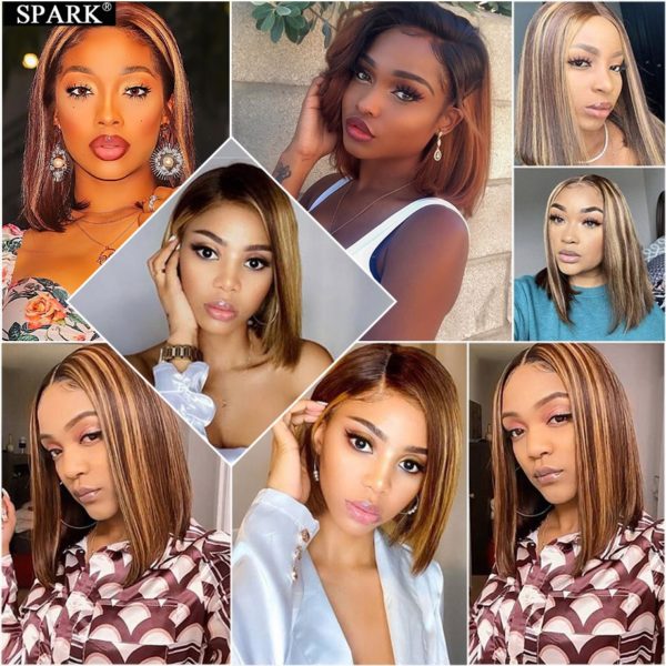 SPARK Human Hair Wig Ombre Bob Peruvian Straight Natural 1B/30&4/27 Highlight Short Bob Remy 4x4 Lace Closure Human Hair Wigs - Image 6