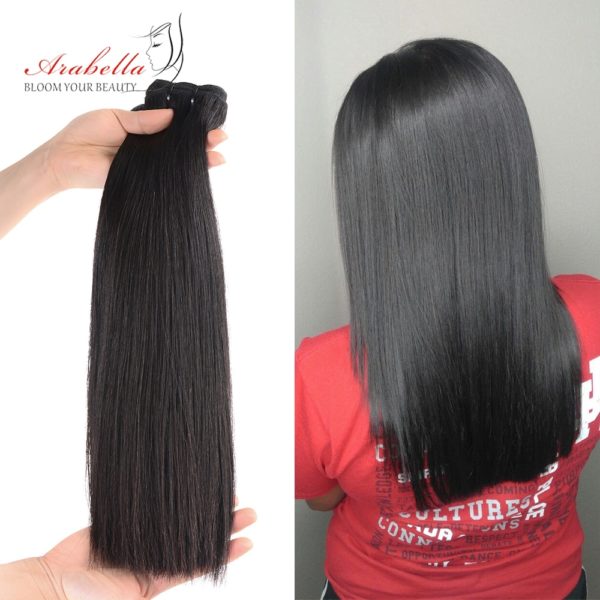 Super Double Drawn Virgin Hair Bundles Arabella Brazilian Straight Hair 100% Human Hair Bundles With 4x4 Transparent LaceClosure