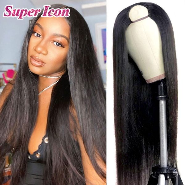 U Part Straight Human Hair Wig Brazilian Wigs For Woman Cheap U Sharp Natural Color Smooth Human Hair Wigs Glueless Super Icon - Image 2