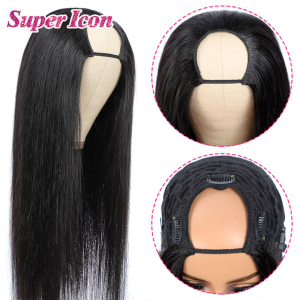 U Part Straight Human Hair Wig Brazilian Wigs For Woman Cheap U Sharp Natural Color Smooth Human Hair Wigs Glueless Super Icon - Image 4