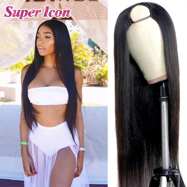 U Part Straight Human Hair Wig Brazilian Wigs For Woman Cheap U Sharp Natural Color Smooth Human Hair Wigs Glueless Super Icon