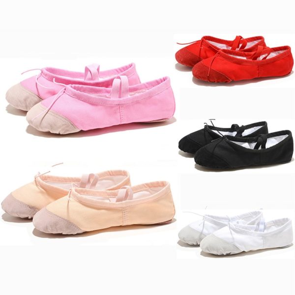 USHINE EU22-45 Soft Leather Head Yoga Slippers Teacher Gym Indoor Exercise Canvas Ballet Dance Shoes Children Kids Girls Woman