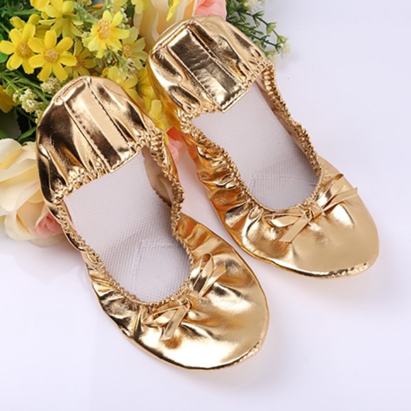 USHINE EU27-41 PU Top Gold Soft Indian Women's Belly Dance Shoes Ballet Leather Belly Ballet Shoes for Children for Girls - Image 3