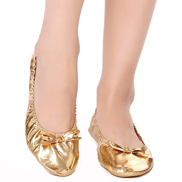 USHINE EU27-41 PU Top Gold Soft Indian Women's Belly Dance Shoes Ballet Leather Belly Ballet Shoes for Children for Girls