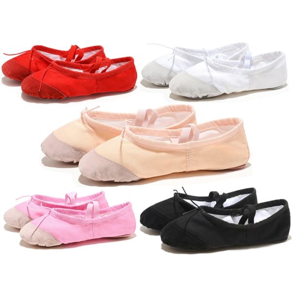 USHINE Leather Head Indoor Exercising Shoes Yoga Practice Slippers Gym Children Canvas Ballet Dance Shoes Girls Woman Kids