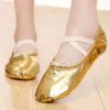 USHINE New Professional PU Gold Silver Shaping Body Yoga Training Slippers Belly Ballet Dance Shoes Children Girls Woman