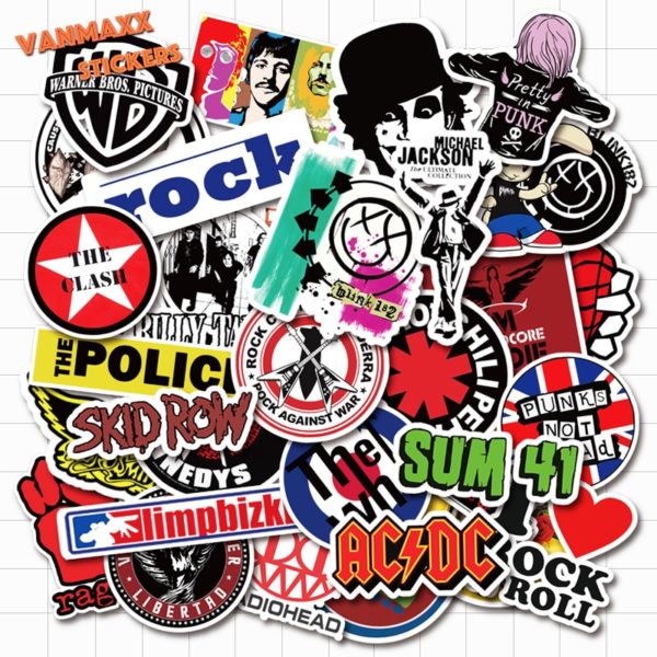 VANMAXX 50 2 PCS Rock Punk Band Music Stickers Waterproof Vinyl Decal for Laptop Helmet Bicycle Luggage Guitar Car Stickers