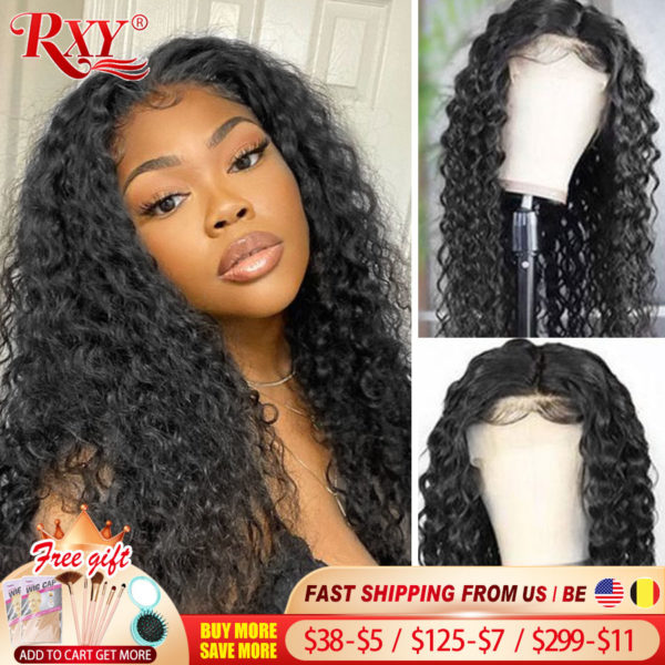 Water Wave Lace Front Wig Transparent Lace Wigs Wet And Wavy Water Wave Wig RXY T Middle Part Curly Lace Front Human Hair Wigs