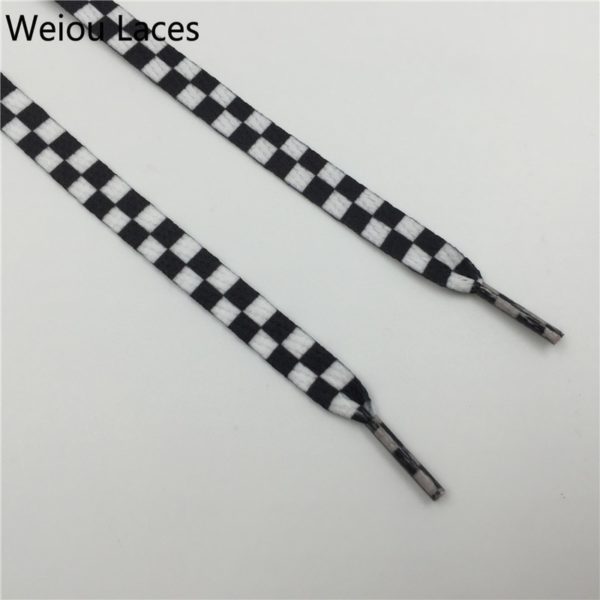 Weiou Flat Black And White Grid Shoe Lace Sublimated Printing Polyester Checkered Ribbons Shoelaces Heavy Duty Sneaker Lacing - Image 3