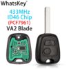 WhatsKey 2 Buttons 433Mhz Remote Car Key For Peugeot 307 206 407 Partner Citroen C1 C2 C3 VA2/HU83 blade With ID46 PCF7961 chip - Image 2
