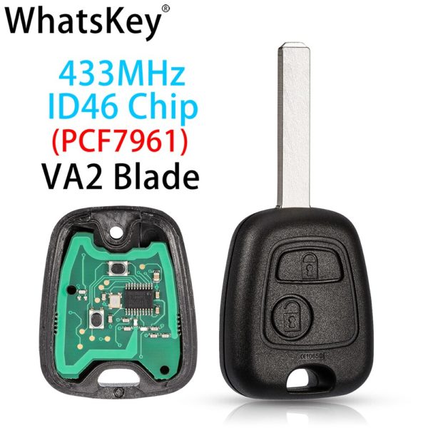 WhatsKey 2 Buttons 433Mhz Remote Car Key For Peugeot 307 206 407 Partner Citroen C1 C2 C3 VA2/HU83 blade With ID46 PCF7961 chip - Image 2