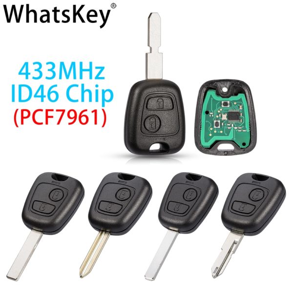 WhatsKey 2 Buttons 433Mhz Remote Car Key For Peugeot 307 206 407 Partner Citroen C1 C2 C3 VA2/HU83 blade With ID46 PCF7961 chip