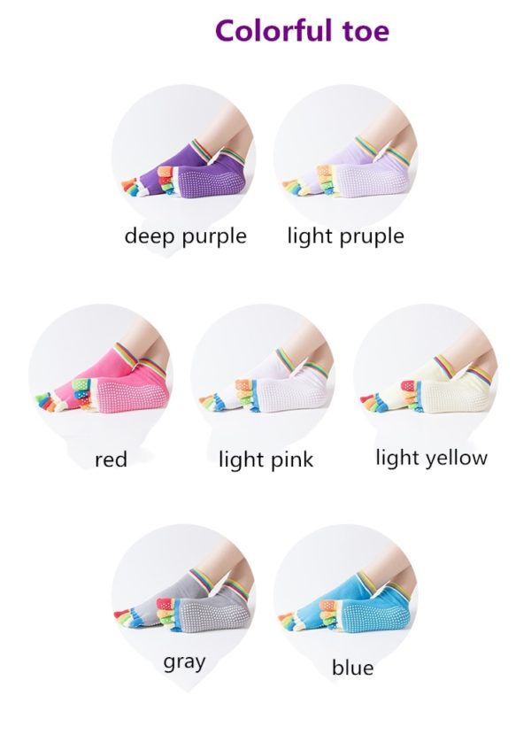 Women Anti-slip Yoga Socks ballte girls non Slip Ladies pilates Five Fingers Fitness Gym Sport 5 Toe Socks Colourful Elastic - Image 2