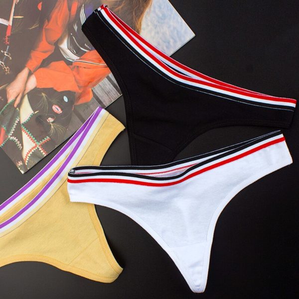 Women Athletic Shorts Sports Style Stripe Yoga Shorts Sexy Low Waist Thong Word Women No Trace Cotton T Panties Underwear - Image 3