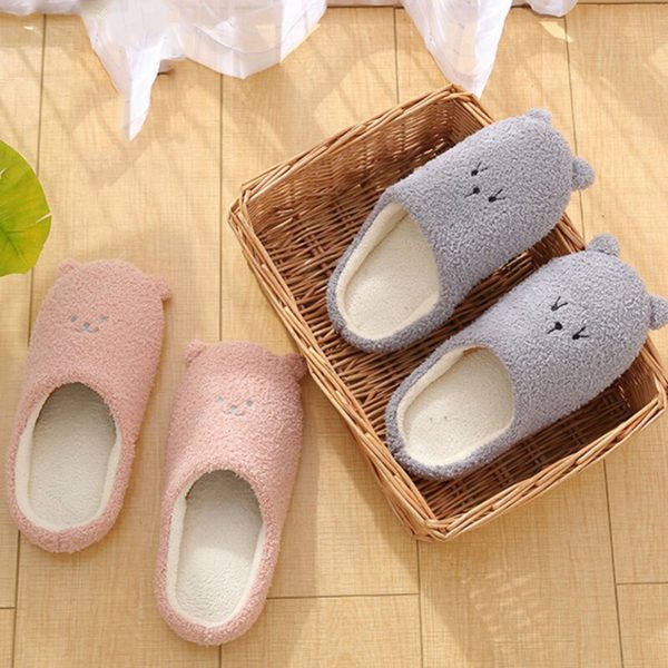 Women Cute Cartoon Bear Slippers Winter Warm Flock Bedroom Slipper Indoor Flat Shoes Soft Plush Slippers zapatos de mujer - Image 2