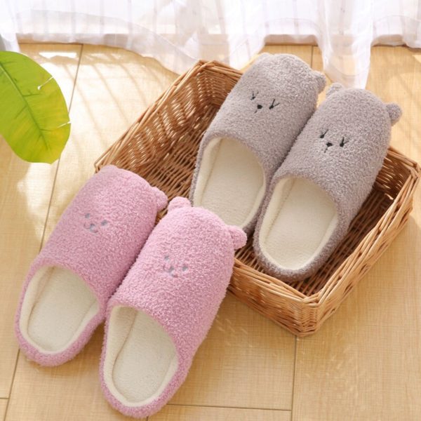 Women Cute Cartoon Bear Slippers Winter Warm Flock Bedroom Slipper Indoor Flat Shoes Soft Plush Slippers zapatos de mujer - Image 3