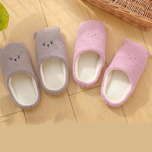 Women Cute Cartoon Bear Slippers Winter Warm Flock Bedroom Slipper Indoor Flat Shoes Soft Plush Slippers zapatos de mujer - Image 4