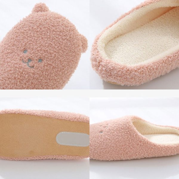 Women Cute Cartoon Bear Slippers Winter Warm Flock Bedroom Slipper Indoor Flat Shoes Soft Plush Slippers zapatos de mujer - Image 5