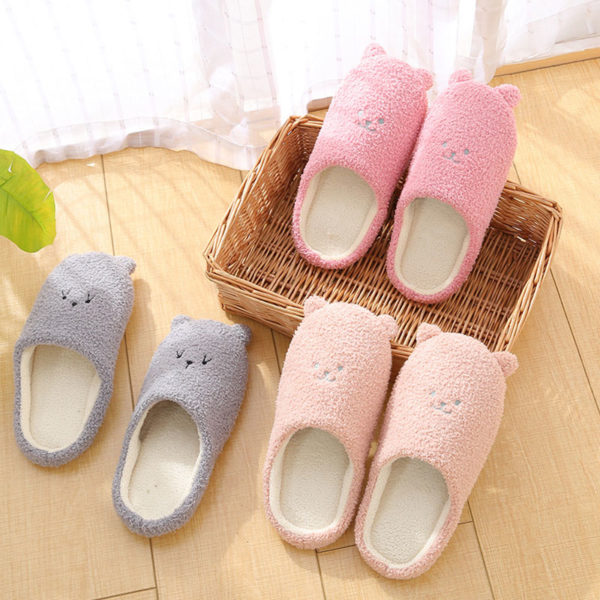 Women Cute Cartoon Bear Slippers Winter Warm Flock Bedroom Slipper Indoor Flat Shoes Soft Plush Slippers zapatos de mujer